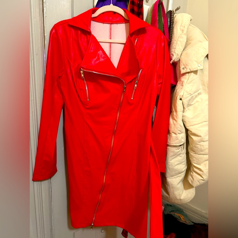 Red leather dress